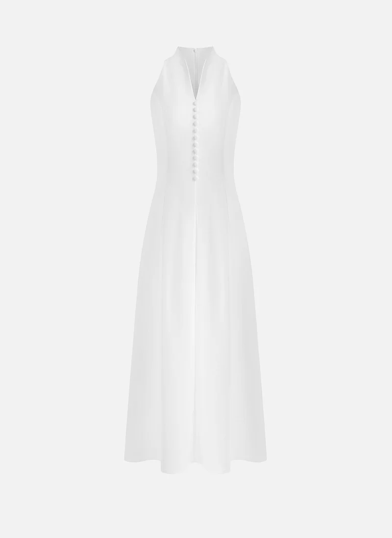 Lichi  Fitted midi dress with open shoulders and decorative buttons for Women | Best Price UAE