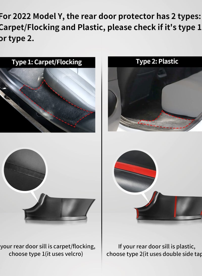 For 2023 Tesla Model Y Door Sill Protector 5 Seater, NOT Fit 7 Steater, Matte TPE And ABS Front and Rear Door Entry Guard Scuff Plate Accessories Carpet Rear Sill, Pack of 4 - Image 4