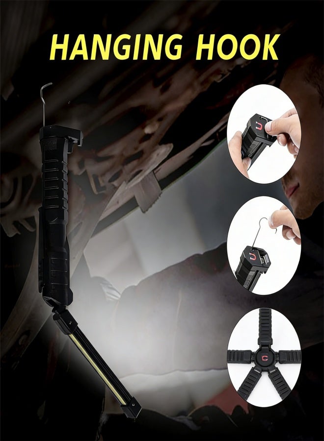 مصباح عمل LED، مصباح يدوي قابل للطي وقابل لإعادة الشحن عبر USB مع قاعدة مغناطيسية و3 أوضاع إضاءة، دوران 180 درجة، 7 سرعات قابلة للتعديل، مصباح عمل للسيارات للتخييم - Image 4