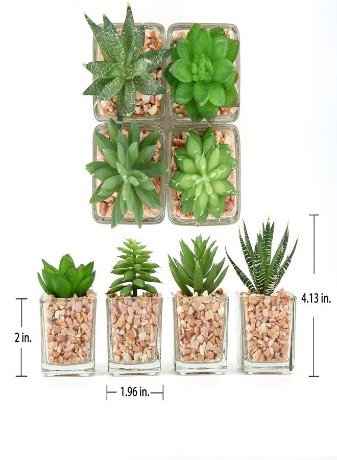 Briful Mini Fake Plants 4 Packs Succuletns Artificial Potted Plants in Cube Glass Vase Faux Succulents for Bathroom Living Room Kitchen Shelf Table Decor - Image 2