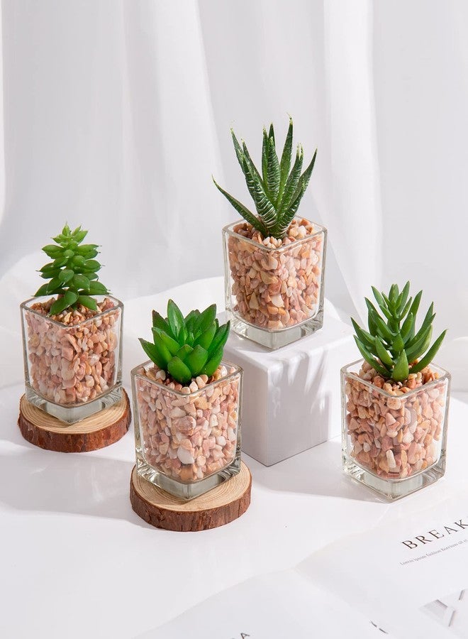 Briful Mini Fake Plants 4 Packs Succuletns Artificial Potted Plants in Cube Glass Vase Faux Succulents for Bathroom Living Room Kitchen Shelf Table Decor - Image 4