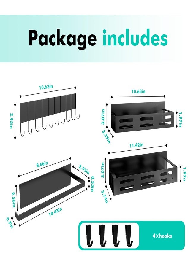 SETBAOO 4 Pack Magnetic Spice Rack for Refrigerator with 4-Hook Rack and Paper Towel Holder, Black Magnetic Shelf and Fridge Kitchen Cabinet Organizers Storage Seasoning Organization Mini Shelves. - Image 2