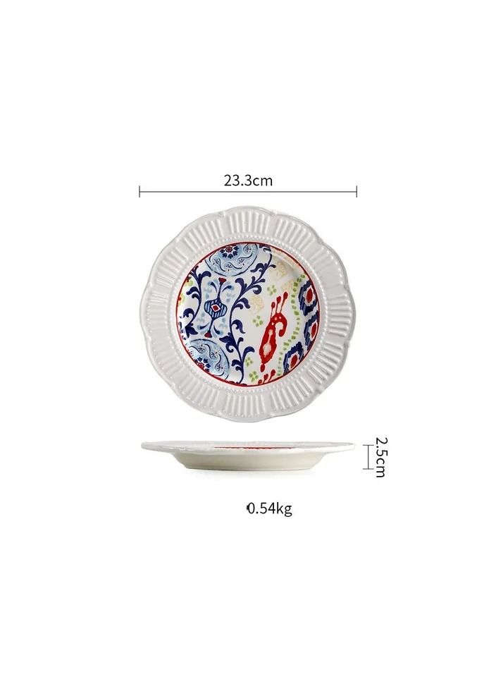 4-Pieces/Set China Ceramic Tableware,Creative Irregular Relief Flat Plate,Household Underglaze Color Dinnerware Set Included Plate/Bowl/Cup - Image 3