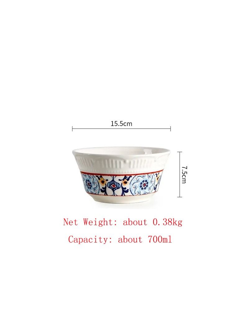 4-Pieces/Set China Ceramic Tableware,Creative Irregular Relief Flat Plate,Household Underglaze Color Dinnerware Set Included Plate/Bowl/Cup - Image 4