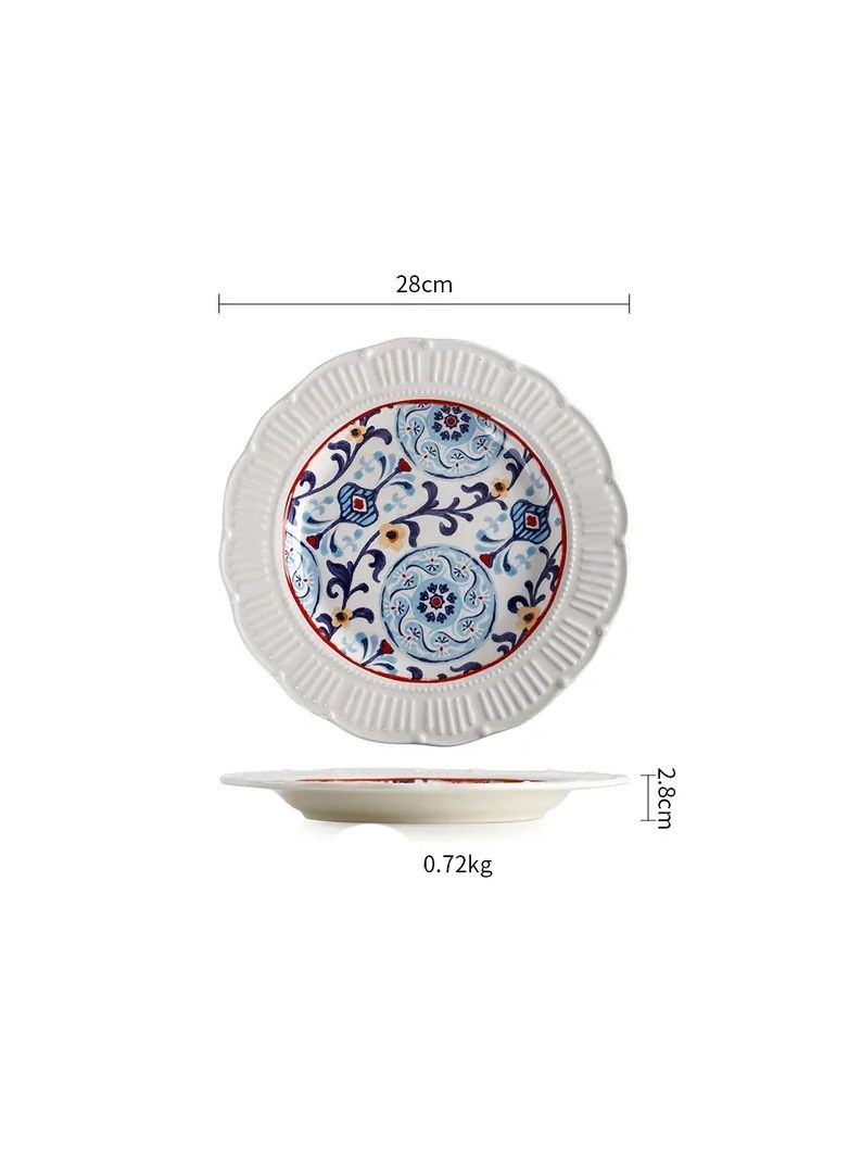 4-Pieces/Set China Ceramic Tableware,Creative Irregular Relief Flat Plate,Household Underglaze Color Dinnerware Set Included Plate/Bowl/Cup - Image 2