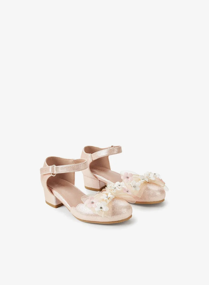 Celeste Girls Floral Embellished Block Heel Shoes Ramadan Collections