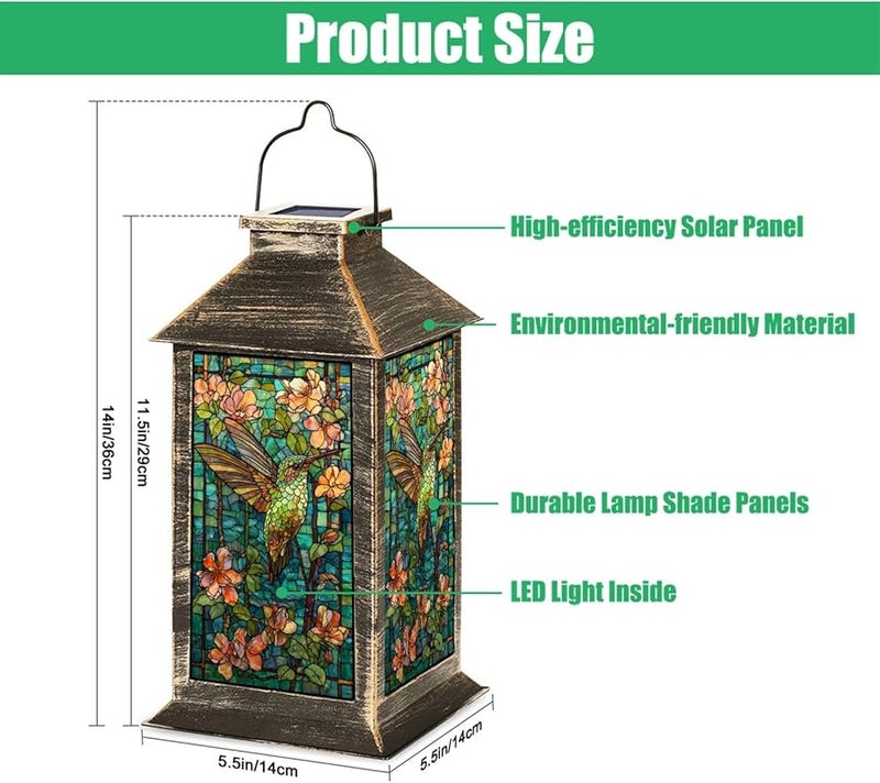 فانوس شمسي من الزجاج الملون، ضوء خارجي معلق للحدائق، مقاوم للماء، مقاس 13.5 بوصة، هدية فريدة - Image 3