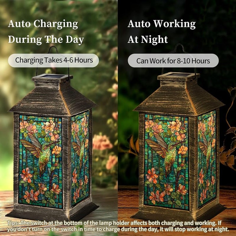 فانوس شمسي من الزجاج الملون، ضوء خارجي معلق للحدائق، مقاوم للماء، مقاس 13.5 بوصة، هدية فريدة - Image 5