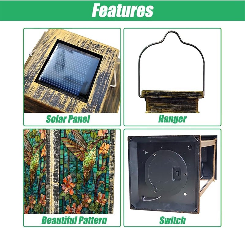 فانوس شمسي من الزجاج الملون، ضوء خارجي معلق للحدائق، مقاوم للماء، مقاس 13.5 بوصة، هدية فريدة - Image 4