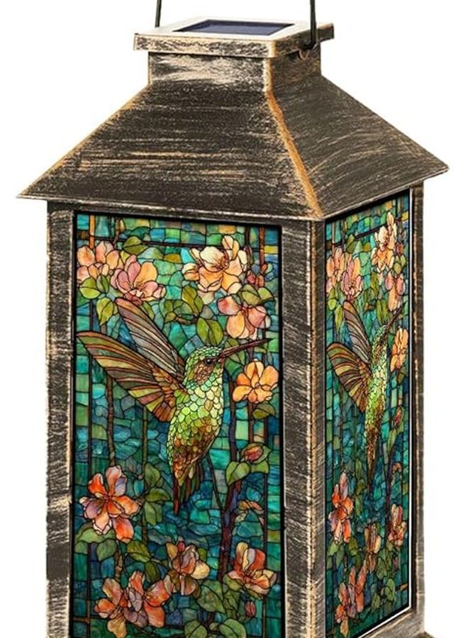 فانوس شمسي من الزجاج الملون، ضوء خارجي معلق للحدائق، مقاوم للماء، مقاس 13.5 بوصة، هدية فريدة - Image 2