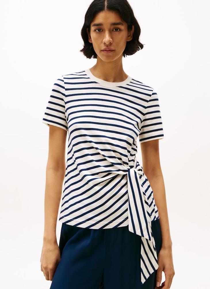 تومي هيلفيغر تي شيرت بأكمام قصيرة بياقة دائرية وعقدة - Image 1