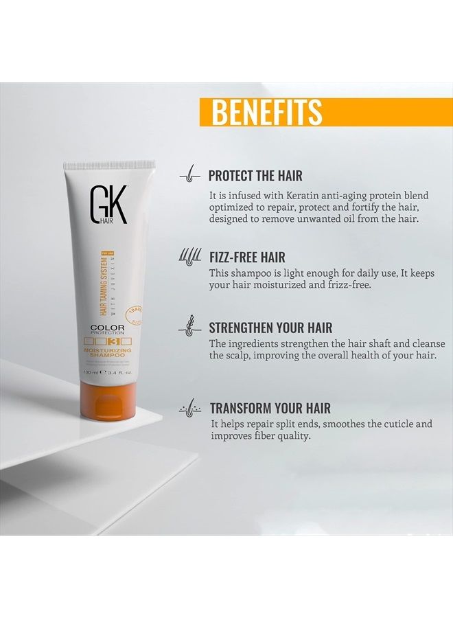GK Hair شامبو مرطب جلوبال كيراتين (3.4 أونصة سائلة/100 مل) لترطيب وحماية اللون والشعر الجاف التالف والمجعد والمتقصف والمصبوغ وإصلاح الشعر العضوي الخالي من البارابين والكبريتات لجميع أنواع الشعر - Image 2