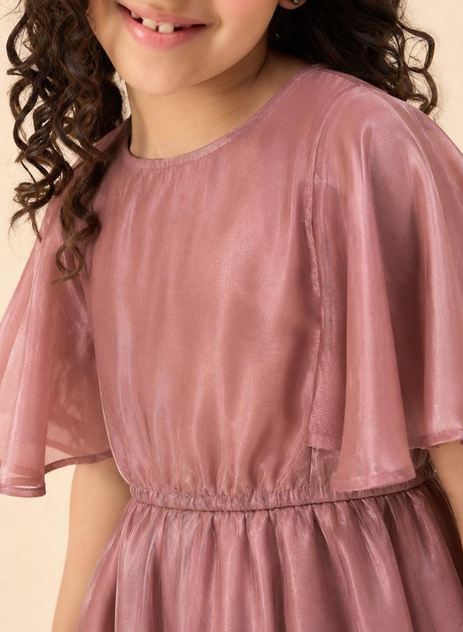 Stylo Bug Girls Solid Round Neck Half Sleeves A-Line Dress - Image 4