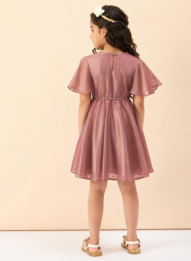 Stylo Bug Girls Solid Round Neck Half Sleeves A-Line Dress - Image 3