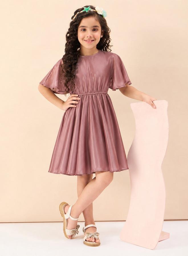 Stylo Bug Girls Solid Round Neck Half Sleeves A-Line Dress - Image 2