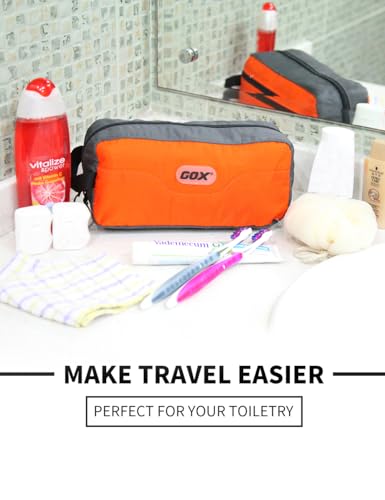 GOX Small Travel Toiletry Bag, Dopp Kit Case For Men, Multifunction Organizer Pouch (Orange/Grey) - Image 2