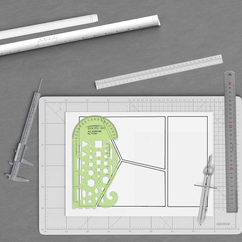 Pacific Arc All Purpose Template Guide, Featuring A Protractor, 4 Inch Ruler, French Curves, and Standard Shapes - Image 5
