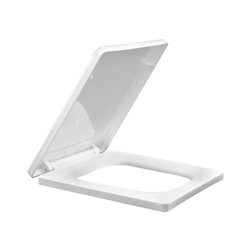 Hard Stone Plastic Toilet Seat Cover with Soft Closer Mechanism- Square Commode Seat Cover – with Sleek Design & Easy Installation with Installation Kit (46cm x 35cm, White) - Image 1
