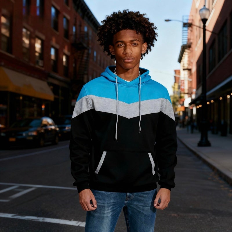Mooncolour Men's Novelty Color Block Hoodies Cozy Sport Autumn Outwear Black/Grey/Blue M Black US Medium - Image 2