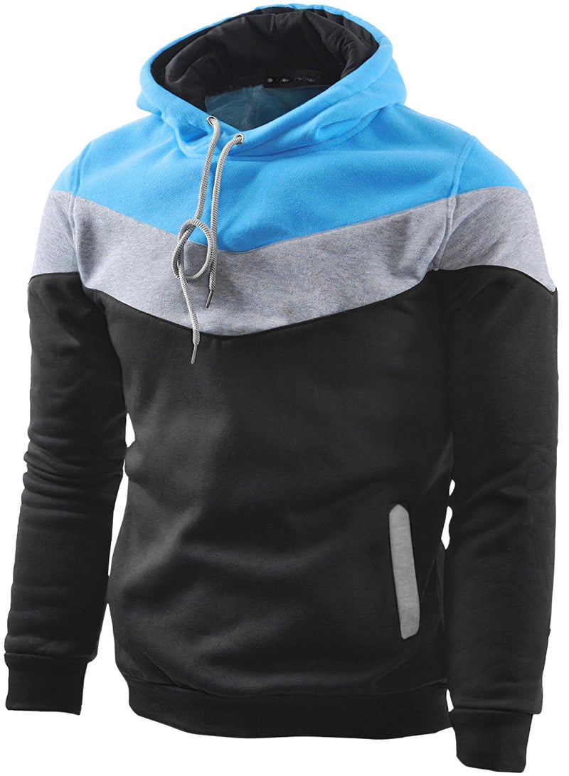 Mooncolour Men's Novelty Color Block Hoodies Cozy Sport Autumn Outwear Black/Grey/Blue M Black US Medium - Image 1