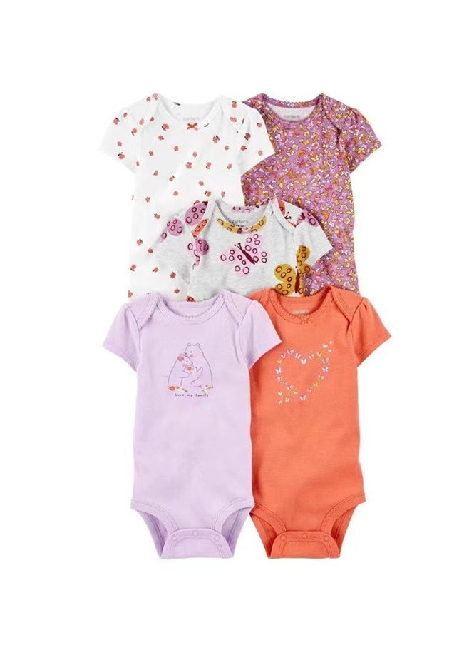 5-piece set of pure cotton jumpsuits for infants and young children, short-sleeved crawling clothes - Image 1