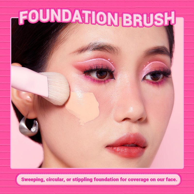 Jessup Foundation Brush and Concealer Brush, Pink Makeup Brushes Set 2Pcs Premium Synthetic Face Make up Brushes for Liquid Cream, T497 - Image 4