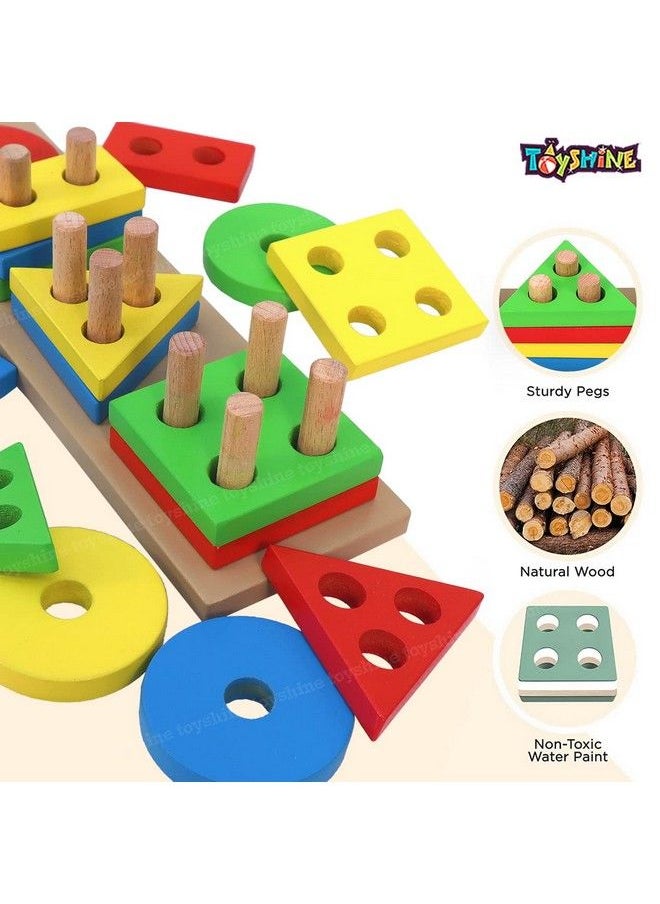 Toyshine مجموعة ألعاب تركيب كتل هندسية خشبية بأشكال 4 زوايا للأطفال  - Image 3