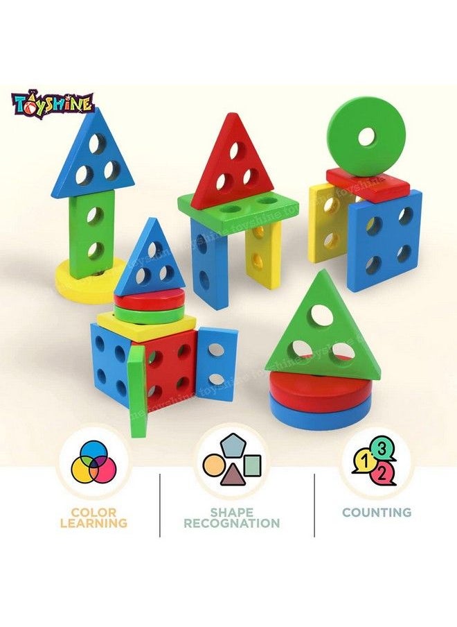 Toyshine مجموعة ألعاب تركيب كتل هندسية خشبية بأشكال 4 زوايا للأطفال  - Image 5