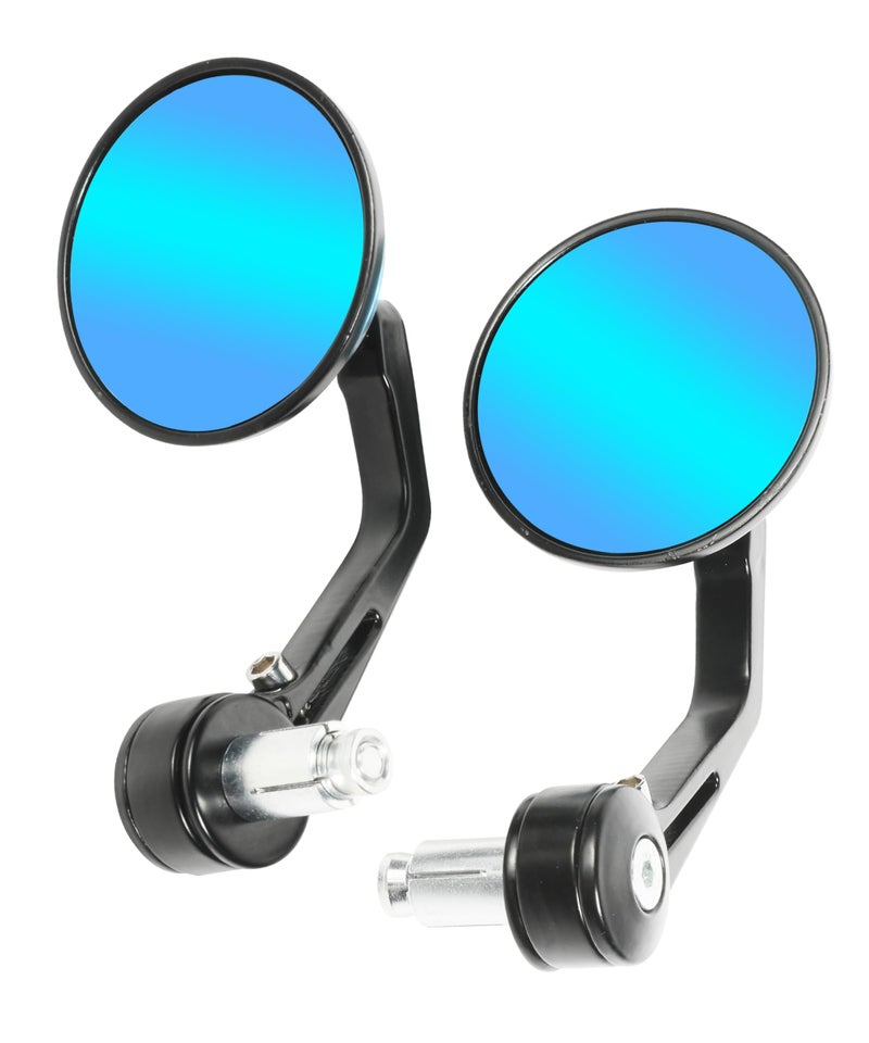 RACOONA Bar End Mirrors Anti Glare Side View Mirrors for Handlebar Fits Most Motorcycle with 78 Handlebar Blue Lense Round