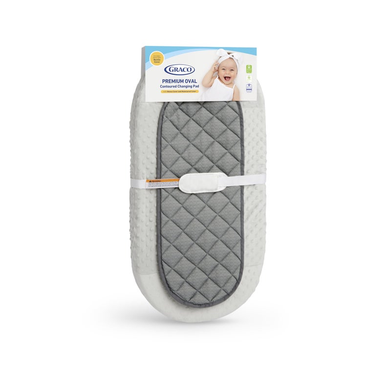 GRACO Graco Premium Oval Contoured Changing Pad with Bonus Cover and WaterResistant Liner GREENGUARD Gold Certified CocoonLike Oval Contoured Shape Fits All Standard Changing Toppers UltraSoft Cover 