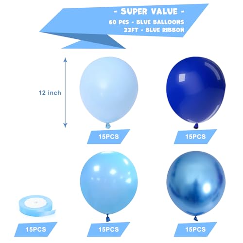 KBZVNAF Blue Latex Balloon Set 60 Pack 12 Inches Metallic Chrome Light Pastel Baby Royal Blue Balloons for Birthday Wedding Baby Shower Party Decoration - Image 5