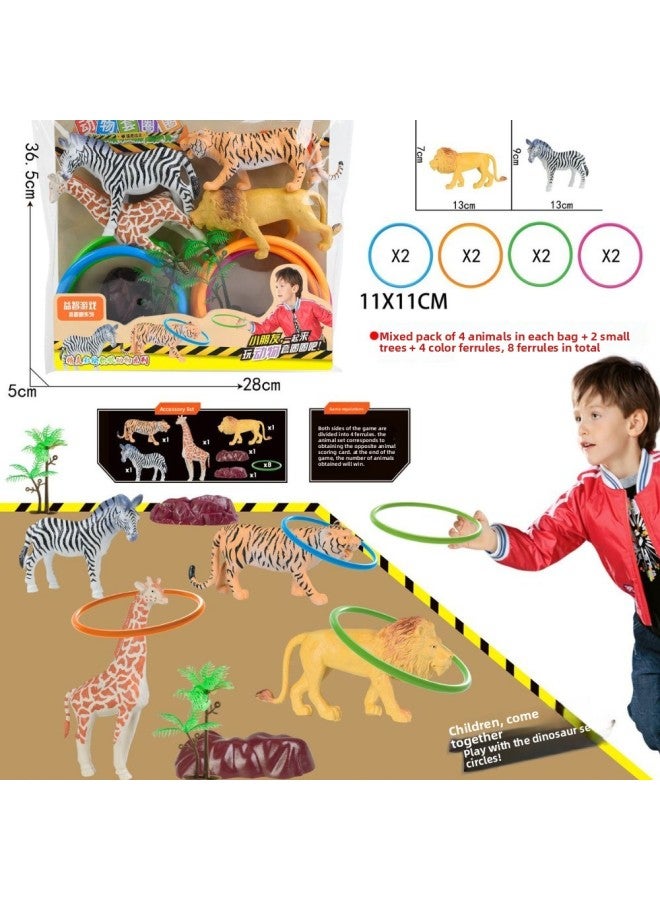 Animal Ring Toy Static Model Painted Soft Glue Animal Puzzle Game Lion Giraffe Stall Toy-Color:6318 Ferrule Set  - Image 5
