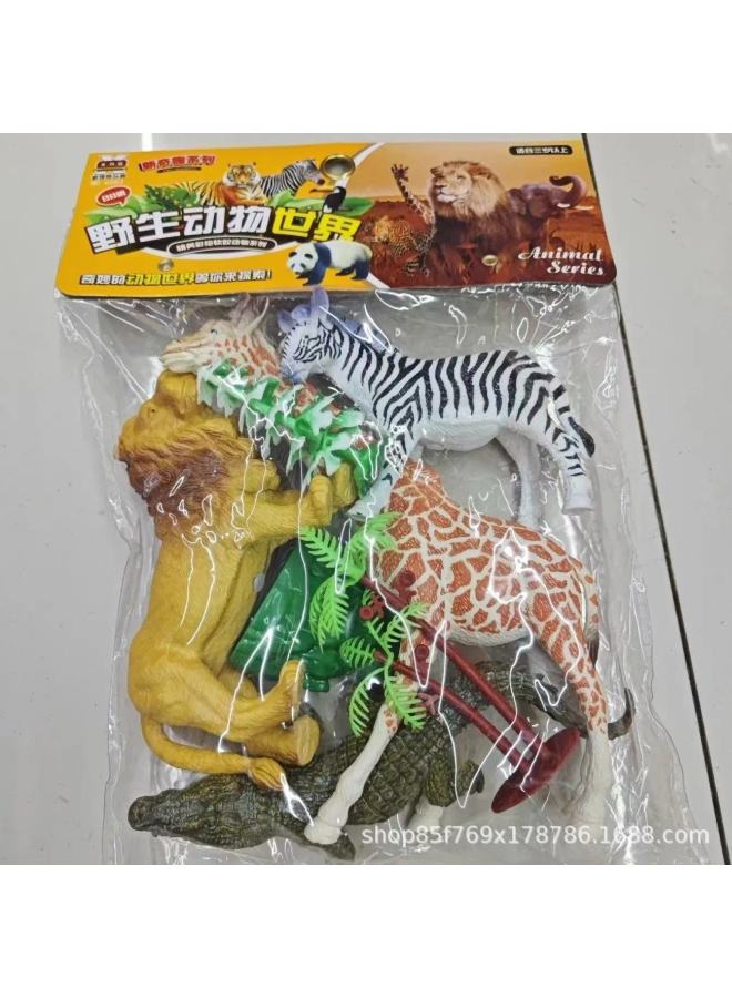 Animal Ring Toy Static Model Painted Soft Glue Animal Puzzle Game Lion Giraffe Stall Toy-Color:6318 Ferrule Set  - Image 3