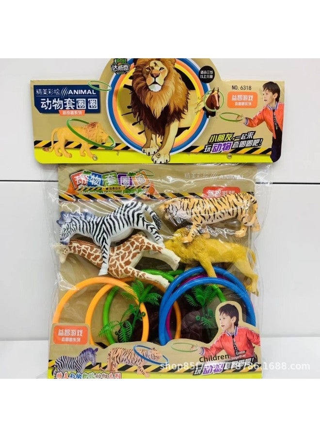 Animal Ring Toy Static Model Painted Soft Glue Animal Puzzle Game Lion Giraffe Stall Toy-Color:6318 Ferrule Set  - Image 2