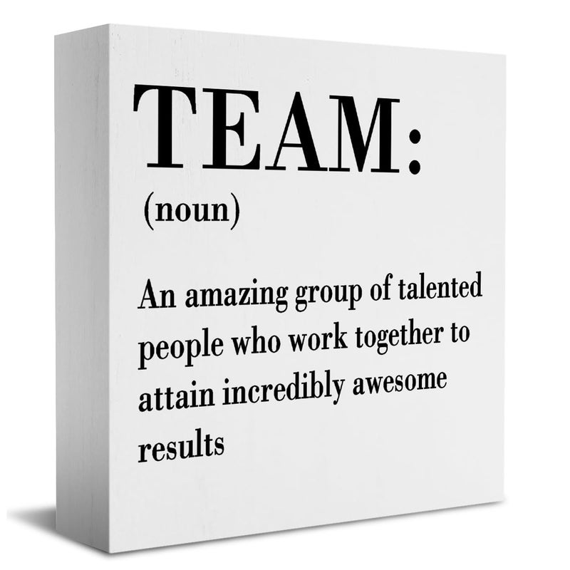 HTBIG Inspirational Team Noun Office Decor Desk Decor Wooden Box Sign Rustic White Wood Block Plaque Box Sign for Home Office Desk Shelf Table Decoration Coworker Gift Team Definition Teamwork Sign - Image 1