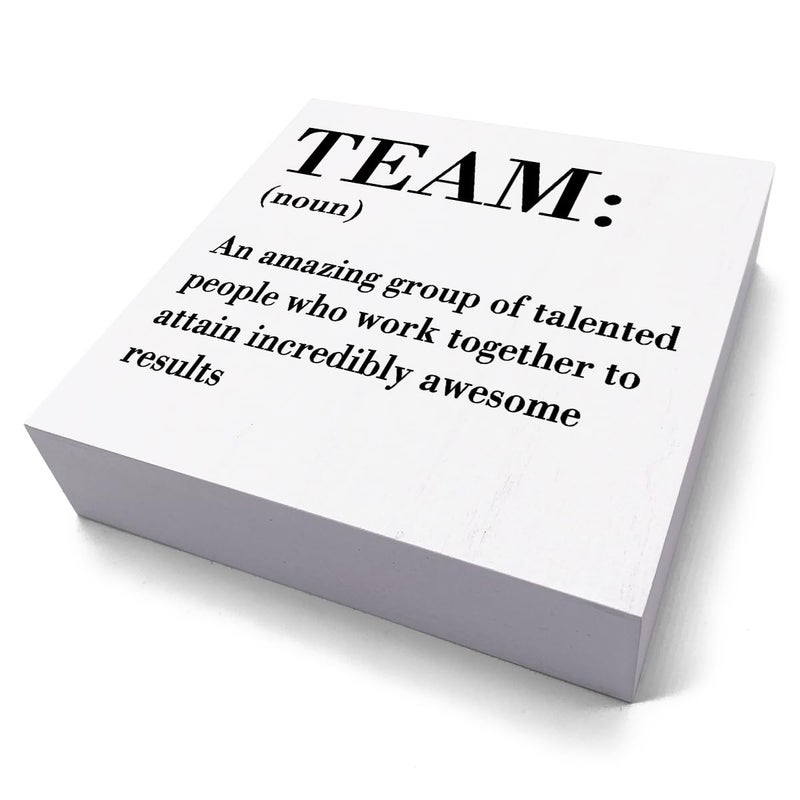 HTBIG Inspirational Team Noun Office Decor Desk Decor Wooden Box Sign Rustic White Wood Block Plaque Box Sign for Home Office Desk Shelf Table Decoration Coworker Gift Team Definition Teamwork Sign - Image 2