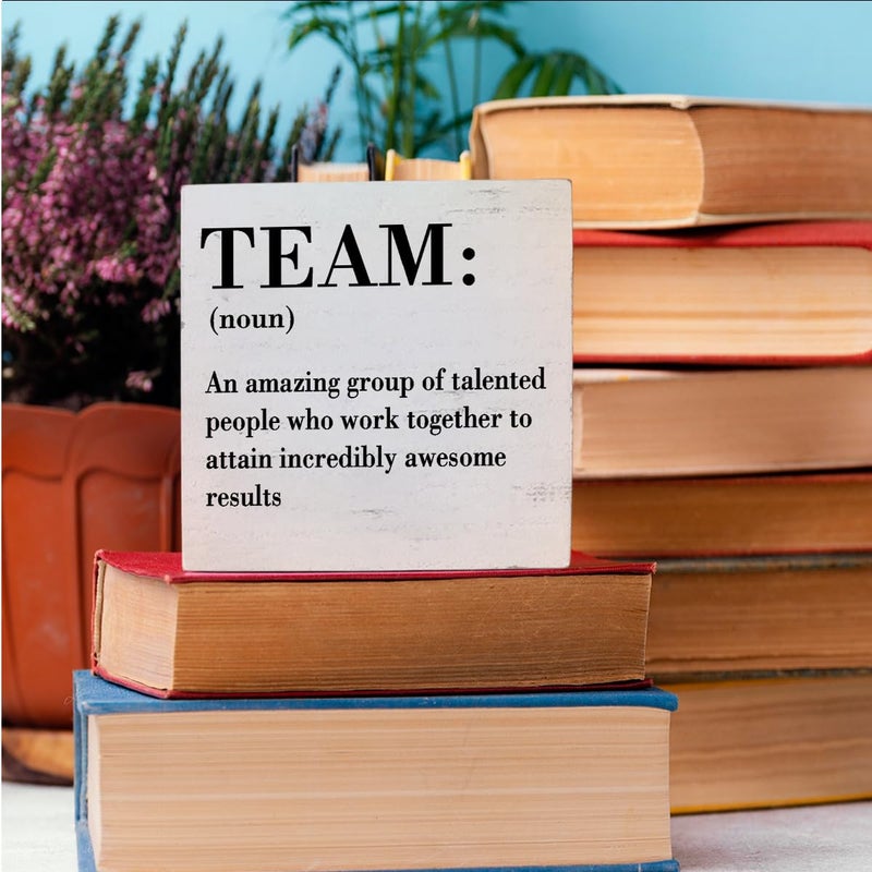 HTBIG Inspirational Team Noun Office Decor Desk Decor Wooden Box Sign Rustic White Wood Block Plaque Box Sign for Home Office Desk Shelf Table Decoration Coworker Gift Team Definition Teamwork Sign - Image 5