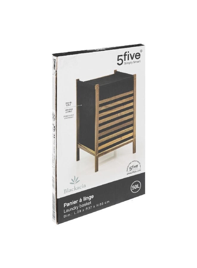 حامل ماكينة تحضير سلة غسيل من خشب الأكاسيا باللونين البني والأسود بسعة 50 لتر 174850 - Image 3