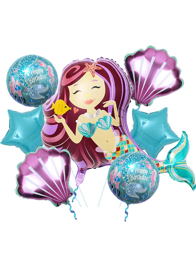 Mermaid Birthday Party Decorations for Girls - 7pcs Big Foil Mermaid Balloons and Seashell Balloons | Happy Birthday Mermaid Tail Balloons | Mermaid Theme Party Supplies | Under the Sea Birthday Balloons - Image 1