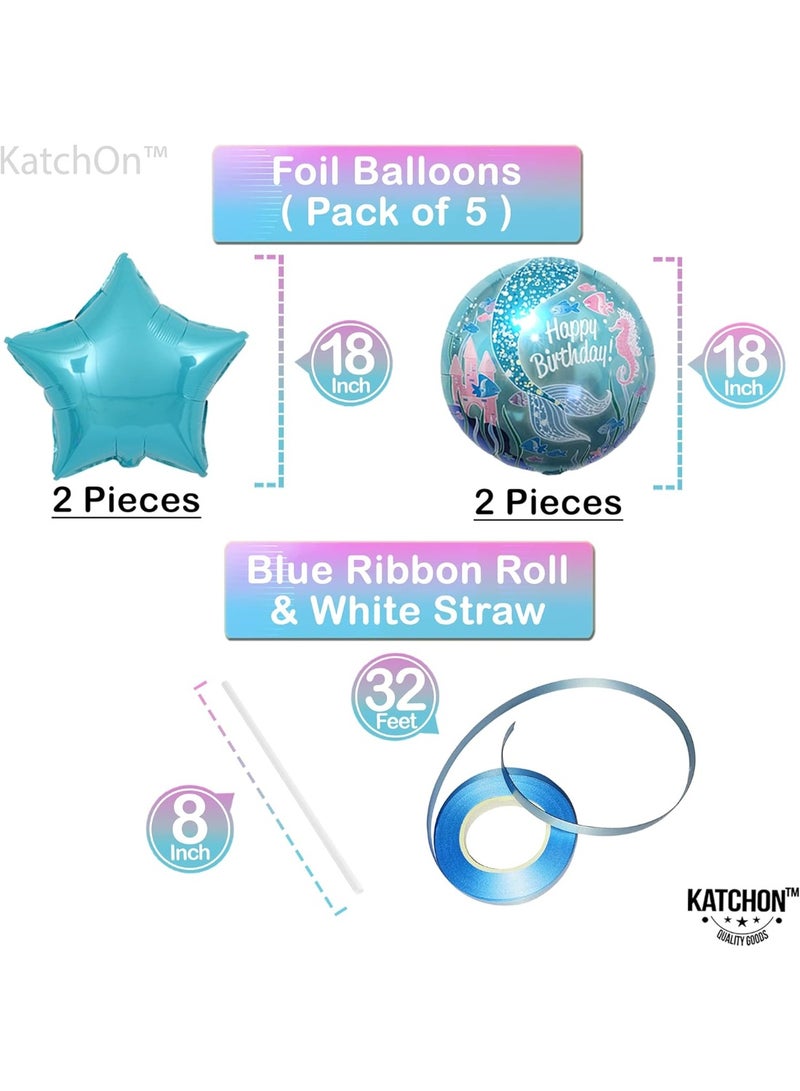 Mermaid Birthday Party Decorations for Girls - 7pcs Big Foil Mermaid Balloons and Seashell Balloons | Happy Birthday Mermaid Tail Balloons | Mermaid Theme Party Supplies | Under the Sea Birthday Balloons - Image 5
