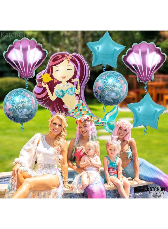 Mermaid Birthday Party Decorations for Girls - 7pcs Big Foil Mermaid Balloons and Seashell Balloons | Happy Birthday Mermaid Tail Balloons | Mermaid Theme Party Supplies | Under the Sea Birthday Balloons - Image 3