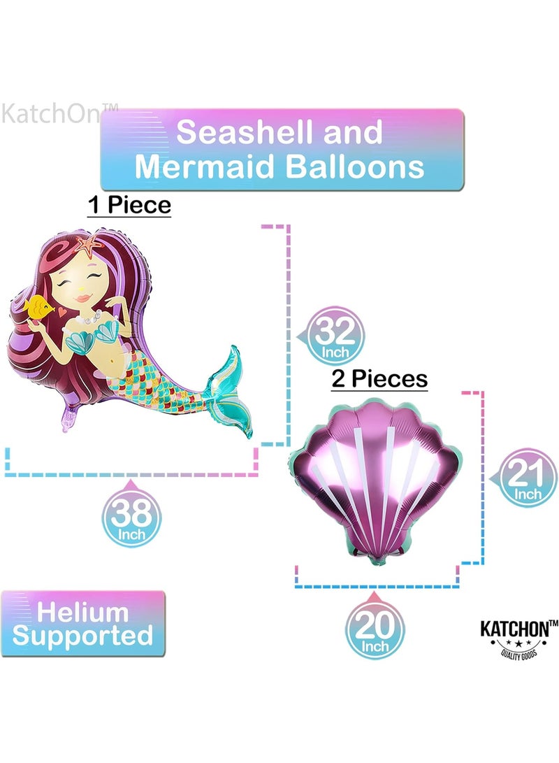 Mermaid Birthday Party Decorations for Girls - 7pcs Big Foil Mermaid Balloons and Seashell Balloons | Happy Birthday Mermaid Tail Balloons | Mermaid Theme Party Supplies | Under the Sea Birthday Balloons - Image 4