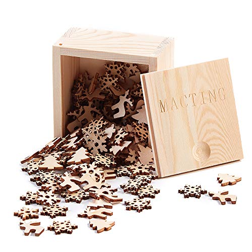 MACTING 150pcs 078 Unfinished Wood Mini Size Snowflakes Deer Christmas Tree Shaped Embellishments Ornaments Art Craft Decoration