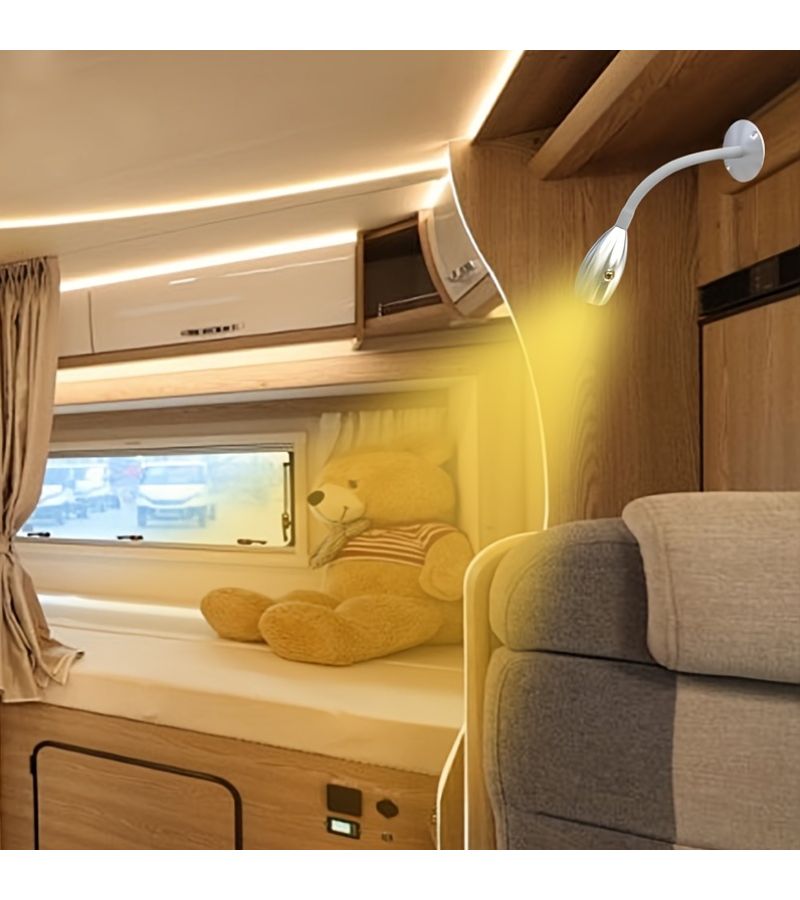1 قطعة ضوء قراءة للـ RV مرن فضي من نوع LED م spotlight بقدرة 3 واط مع رأس مصباح ومفتاح لمس قابل للتعتيم ودرجة حرارة لون قابلة للتعديل (ضوء أبيض، ضوء دافئ، ضوء محايد) مناسب للإضاءة الداخلية للعربات المقطورة والقوارب واليخوت وطاولات العمل وبجانب السرير - Image 1