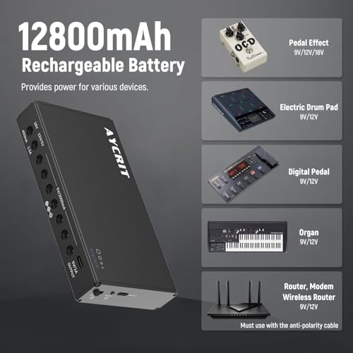 AYCRIT [New Version] AYCRIT Guitar Pedal Power Supply, Rechargeable 12800mAh 9 Outputs 9V2A/12V1.5A/18V450mA and 5V3A USB-C Port for iPhone ipad (MUSTAN-01) Style - Image 5