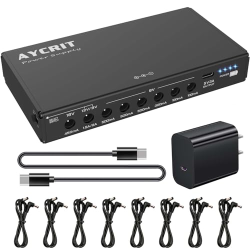 AYCRIT [New Version] AYCRIT Guitar Pedal Power Supply, Rechargeable 12800mAh 9 Outputs 9V2A/12V1.5A/18V450mA and 5V3A USB-C Port for iPhone ipad (MUSTAN-01) Style - Image 1