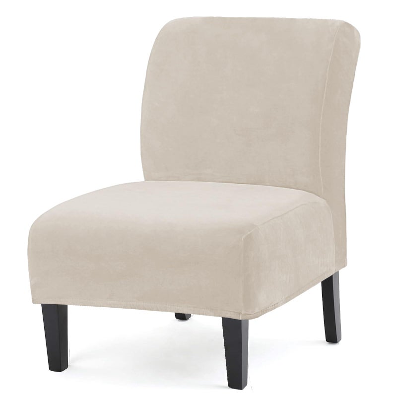UCCONO Armless Accent Chair Slipcovers, Thick Velvet Slipper Accent Chair Covers Hotel Oversized Big Chairs, Removable Furniture Protector with Elastic Bottom, Machine Washable (Ivory) - Image 1