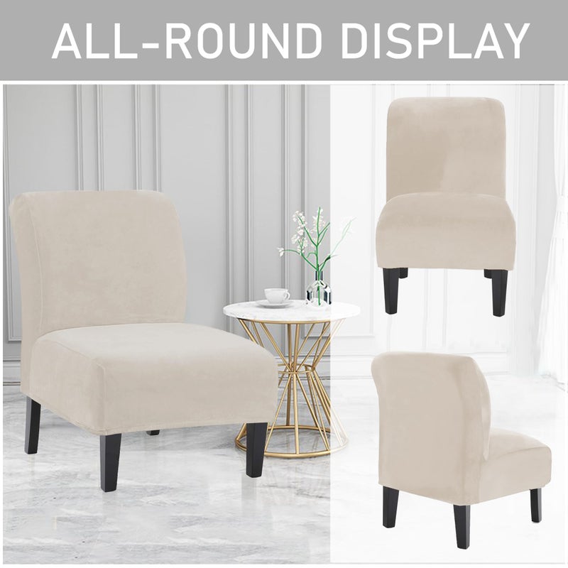 UCCONO Armless Accent Chair Slipcovers, Thick Velvet Slipper Accent Chair Covers Hotel Oversized Big Chairs, Removable Furniture Protector with Elastic Bottom, Machine Washable (Ivory) - Image 4