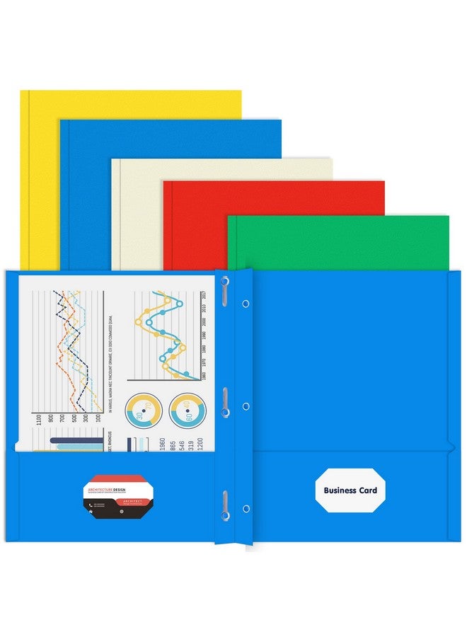 HERKKA Two Pocket Folder Herkka 100 Pack 2 Pocket Folders With Prongs Business Card Slots Letter Size Paper Folders Designed For Office And Classroom Use Assorted 5 Colors - Image 1