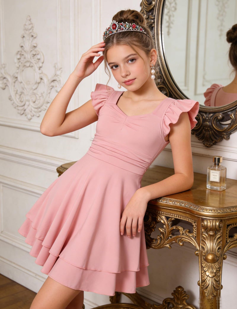 ALISISTER Girls Pink Dresses Size 10 12 Cute Dresses for Girl Formal Girls Fashion Ruffle Tiered Ruched Spring Casual Summer Dress Size 11 Flowy Sleeveless Big Kids Party Mini Sundress 11t 12t - Image 4